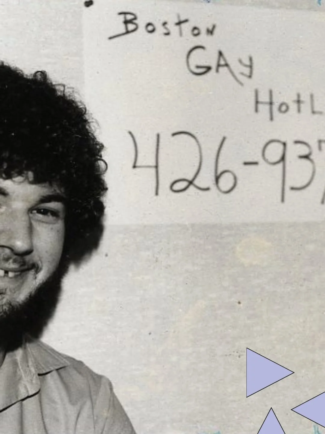 Chris Garin poses in front of a hand lettered sign reading: &ldquo;Boston Gay Hotline 426-9371&rdquo;.

This photograph is part of our Coll.104 Gay Community News Photograph Collection. 

Thanks Chloe for finding this pic in the archives!

Were you t