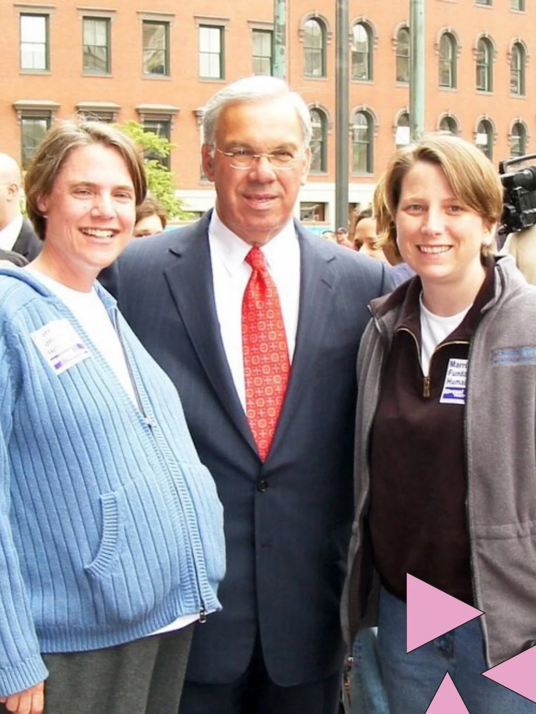 Inga (left) and Christine wait in line for a marriage license with Mayor Tom Menino at Boston City Hall on May 17, 2004 &mdash; the first day marriage licenses were available for same-sex couples in Massachusetts.

&ldquo;On the first day we could go
