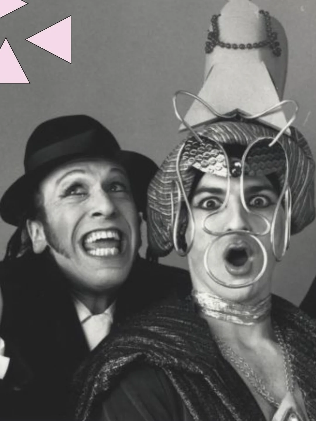 Abe Rybeck and Damien Thibodeaux in costume for a performance of PurePolyESTHER: A Biblical Burlesque at the Boston Center for the Arts (1992)

This photograph is part of our Gay Community News Photograph Collection.

📸 Larry Chen
Coll. 104 Gay Comm