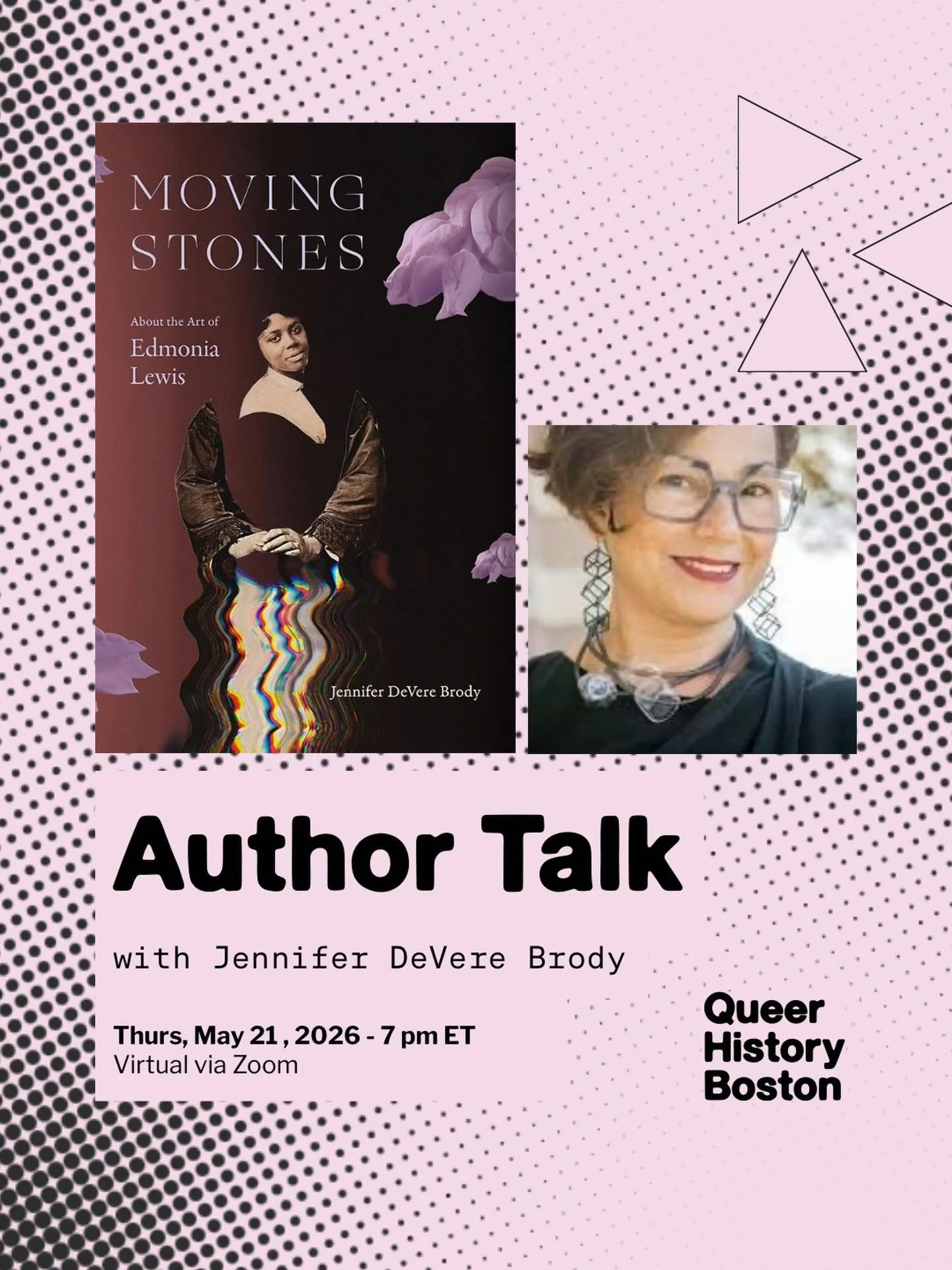 An evening with scholar Jennifer DeVere Brody, as she takes us inside the queer world of Edmonia Lewis!

Moving Stones: About the Art of Edmonia Lewis
📅 Thursday, May 21, 2026 | ⏰ 7:00 PM ET | 💻 Virtual via Zoom

About the Book
Moving Stones explor