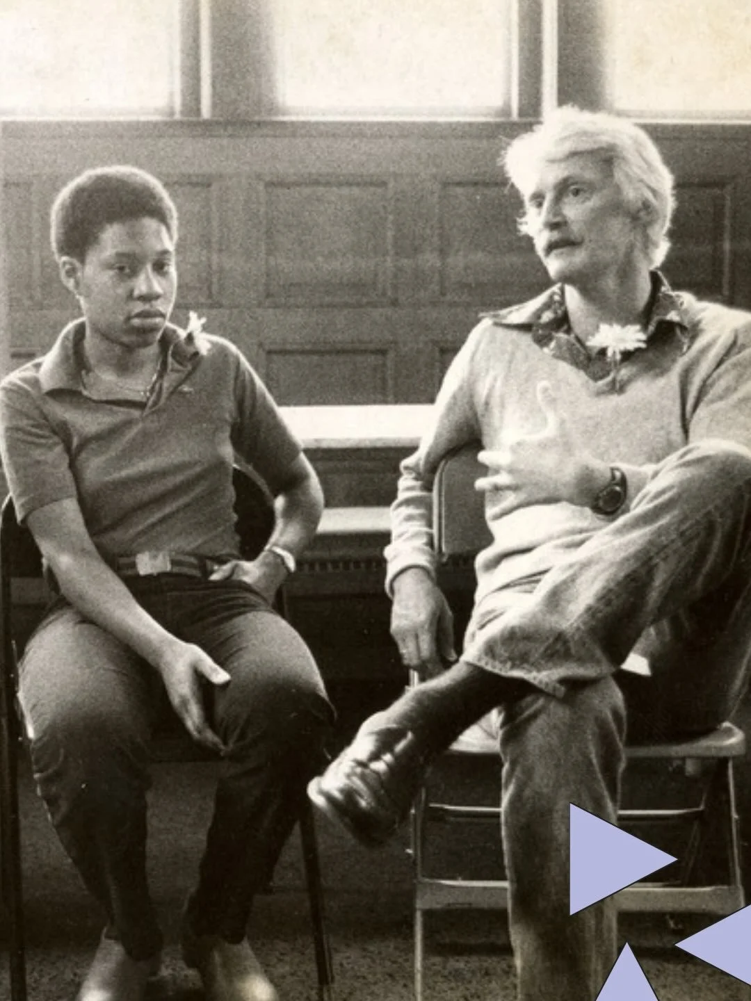 Rita Mae Brown, Wilda White (then University of Vermont&rsquo;s Gay Student Union President), and Bruce Voeller at a Green Mountain Crossroads open forum (now known as the Out in the Open) in 1975.

📸 John Tobin
Coll 104 Gay Community News Photograp