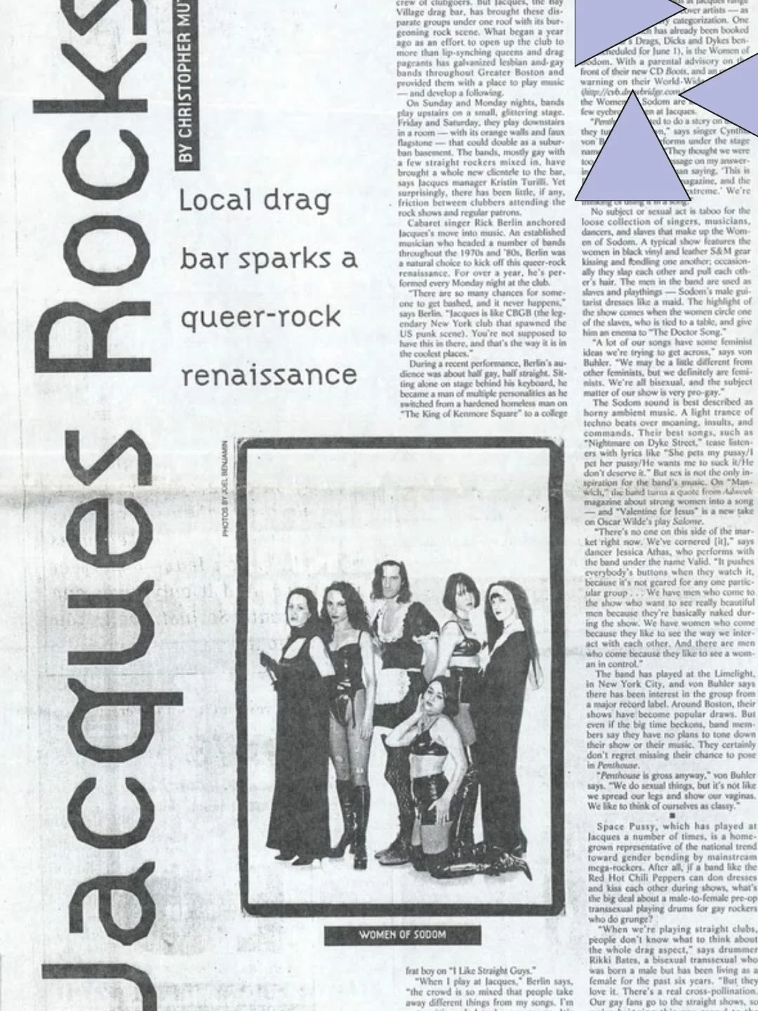 And now we&rsquo;re making rock music&hellip;

This item is an article entitled &ldquo;Local drag bar sparks a queer-rock renaissance&rdquo; from the Supplement to the Boston Phoenix. It features several &ldquo;gender bending&rdquo; rock bands includ