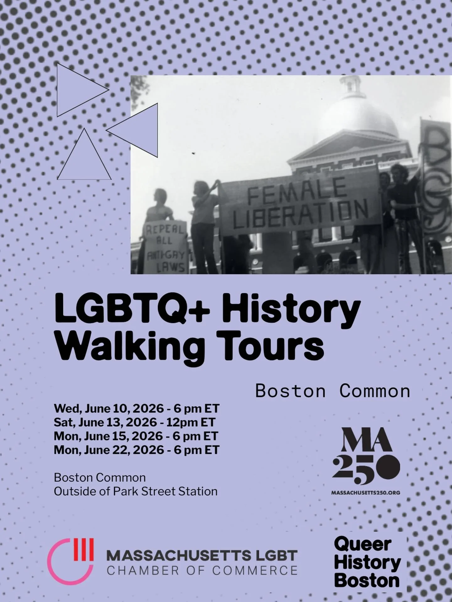 In honor of MA250, join us for free LGBTQ+ History Walking Tours of the Boston Common this summer!

Join expert tour guides from Queer History Boston on a historic stroll through Boston Common and the Public Gardens. We&rsquo;ll explore the stories o