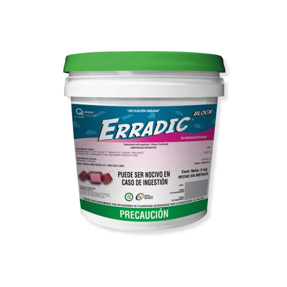 Erradic - Cebo Rodenticida en Cubos Parafinados Perforados Cubeta 5 Kg