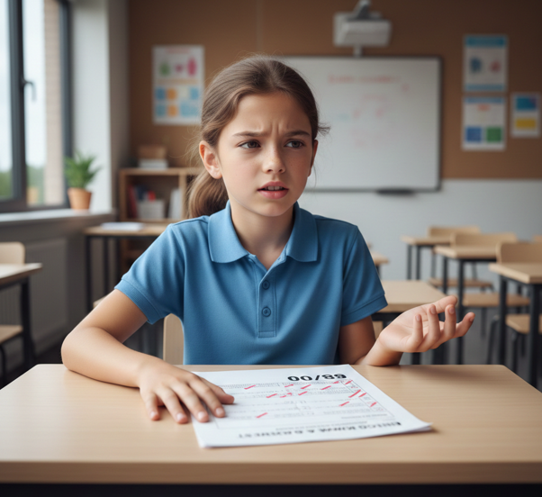 Girl looking confused during an English lesson in class