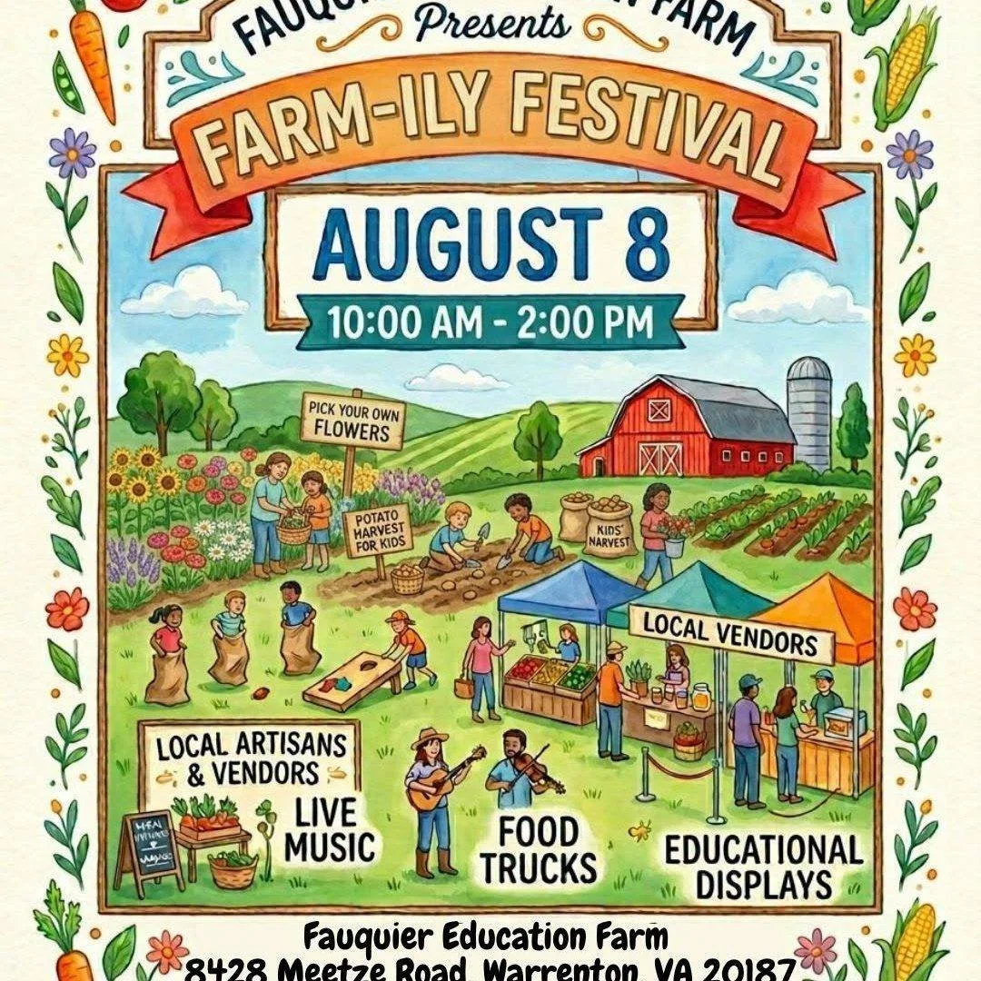 THIS SATURDAY!! Come celebrate summer with us at the @fauquiereducationfarm  Farm-ily Festival! 🌻

We'll be there on Saturday, August 8, from 10 AM&ndash;2 PM with:
🥚 Fresh pasture-raised eggs
💐 Fresh-cut flower bouquets
📸 A farm-themed photo boo