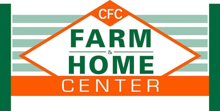 Sign reading "CFC Farm & Home Center" with green, orange, and white colors.