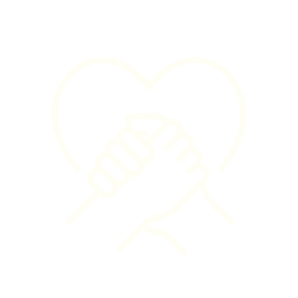 A white outline of two hands clasped inside a heart on a black background.