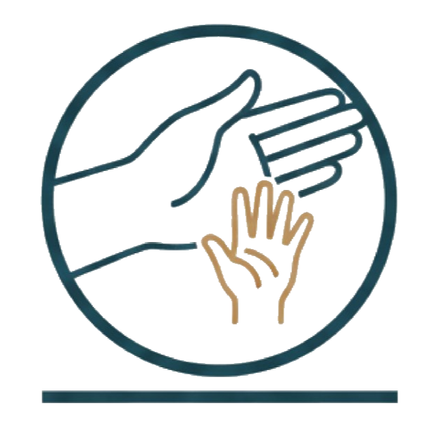 Illustration of two hands, one large and one small, with the larger hand giving a high five to the smaller hand inside a circular border.