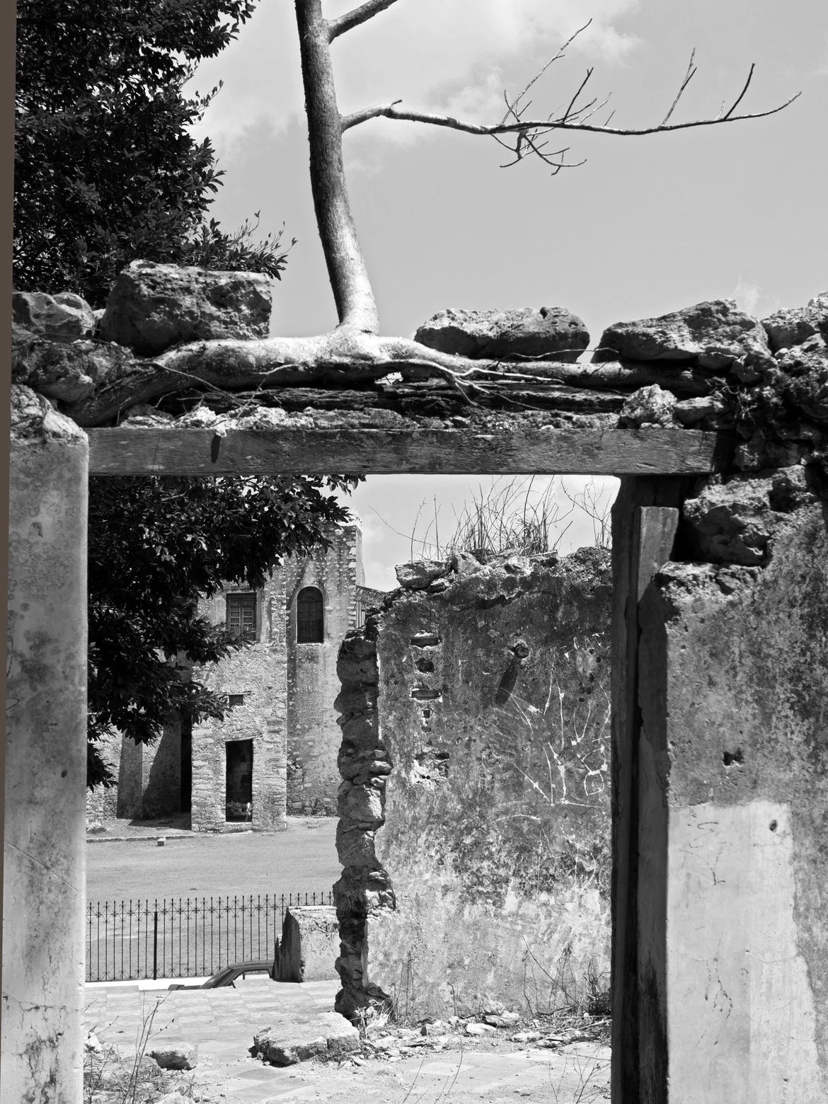 Izamal ruins, black and white photograph