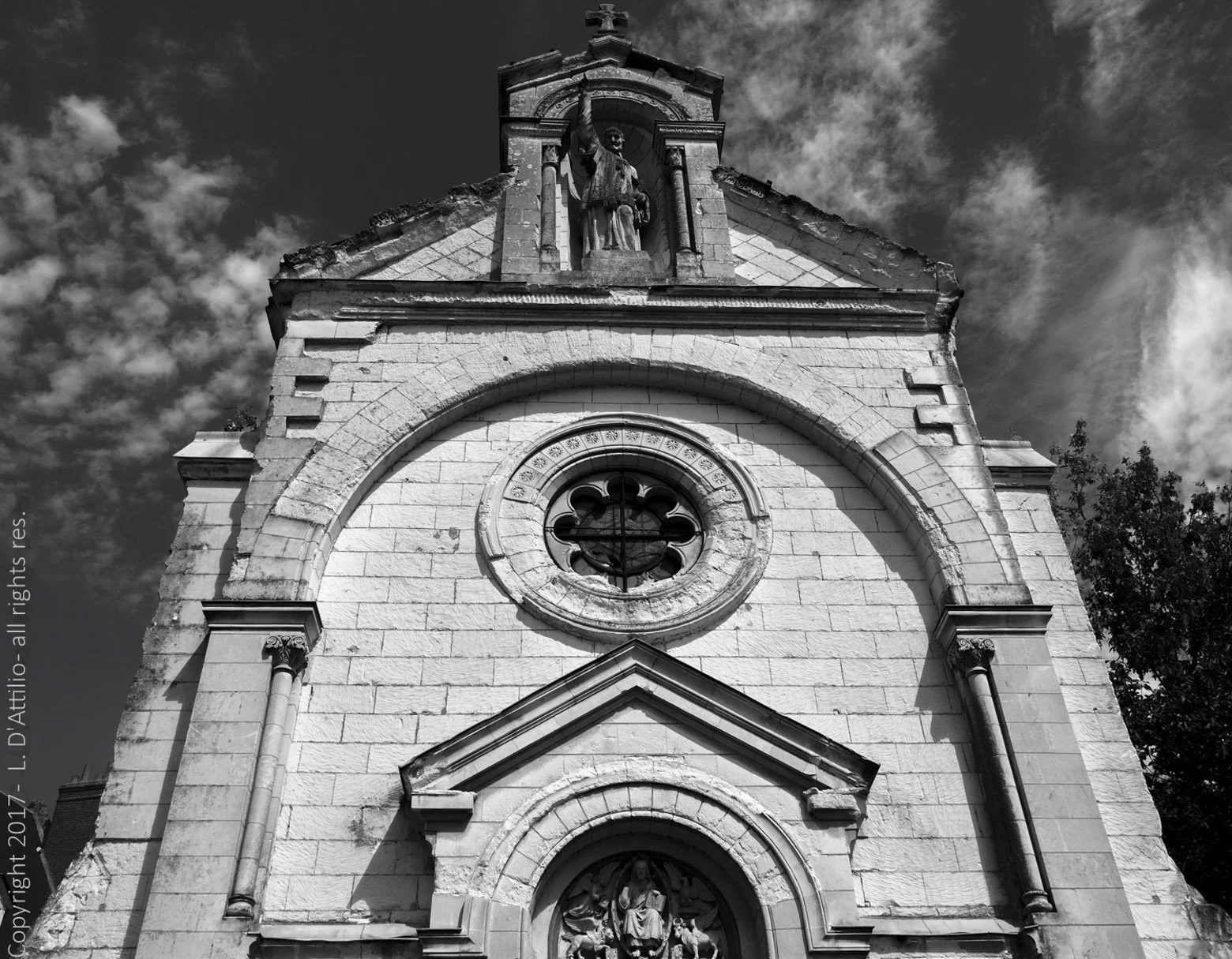 France black and white church photo