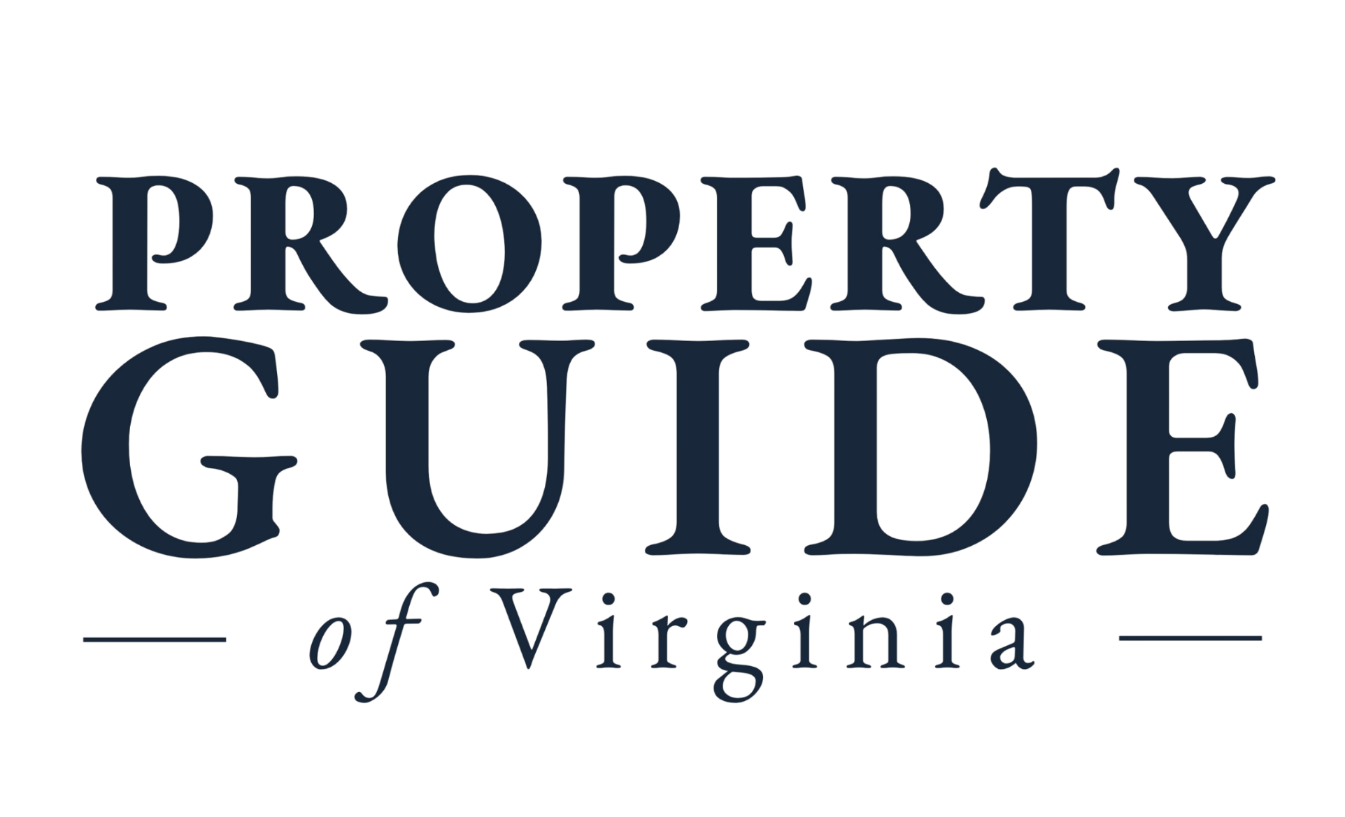 Logo for the Property Guide of Virginia with blue text on a black background.