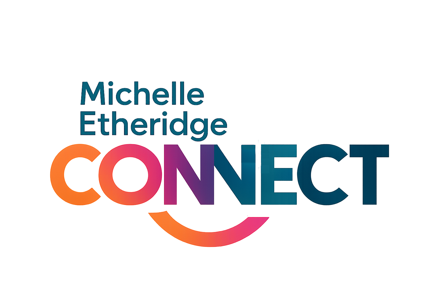 Colorful graphic design with the words "Michelle Etheridge" and the phrase "Connect" in large, vibrant, overlapping letters.