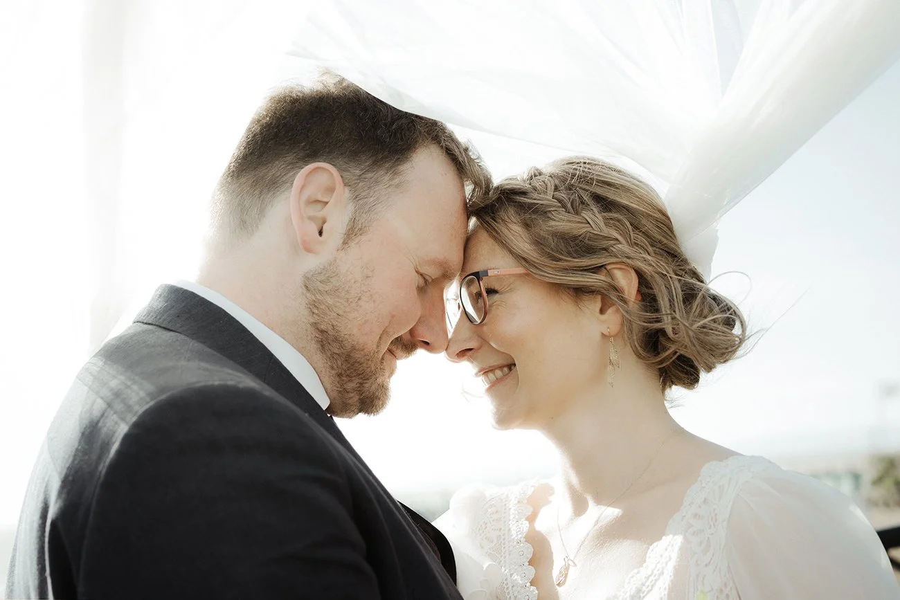 Bride and groom on their wedding day in Clevedon.