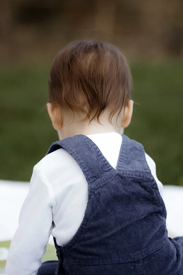 Close-up image of a little boys hair during a photoshoot.