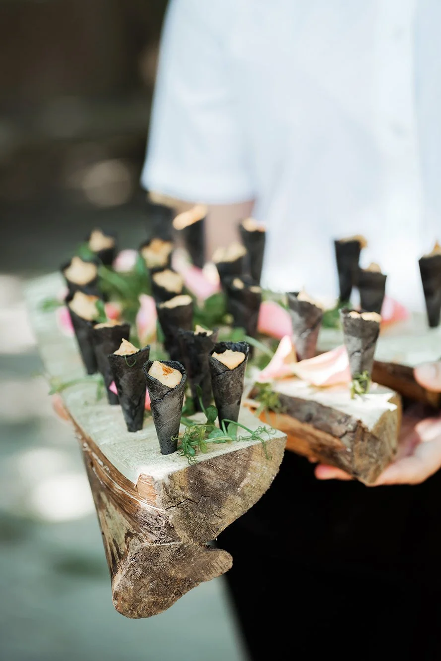 Bristol wedding photographer - image of canapes at wedding reception at Old Down Estate near Bristol.