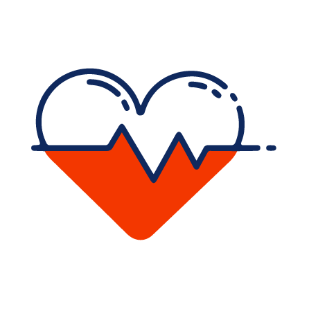 An illustration of a heart with a heartbeat line across it, featuring a broken heart with a jagged edge.