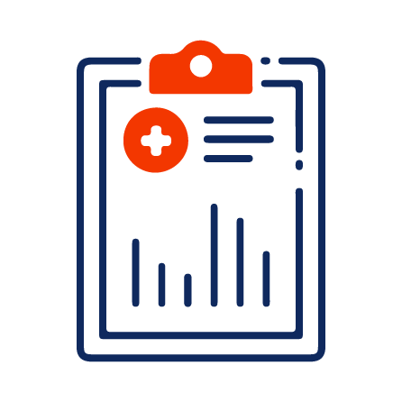 Icon of a clipboard with a cross symbol and a line graph, representing medical or health data.