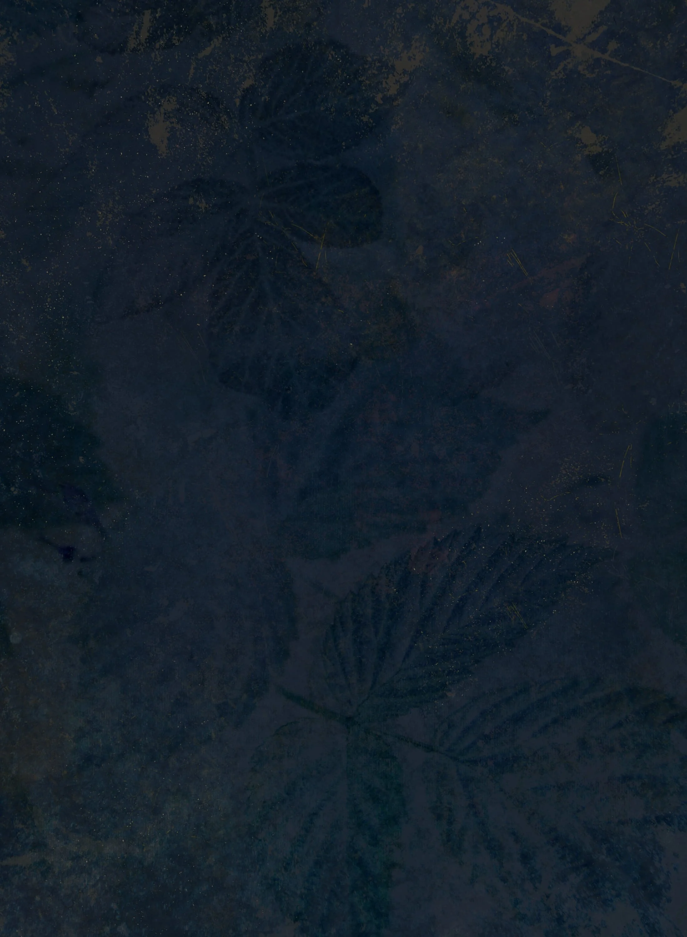 Tummansininen grafiikka, jossa on kevyesti näkyviä vadelmanlehtilehtikuvioita.