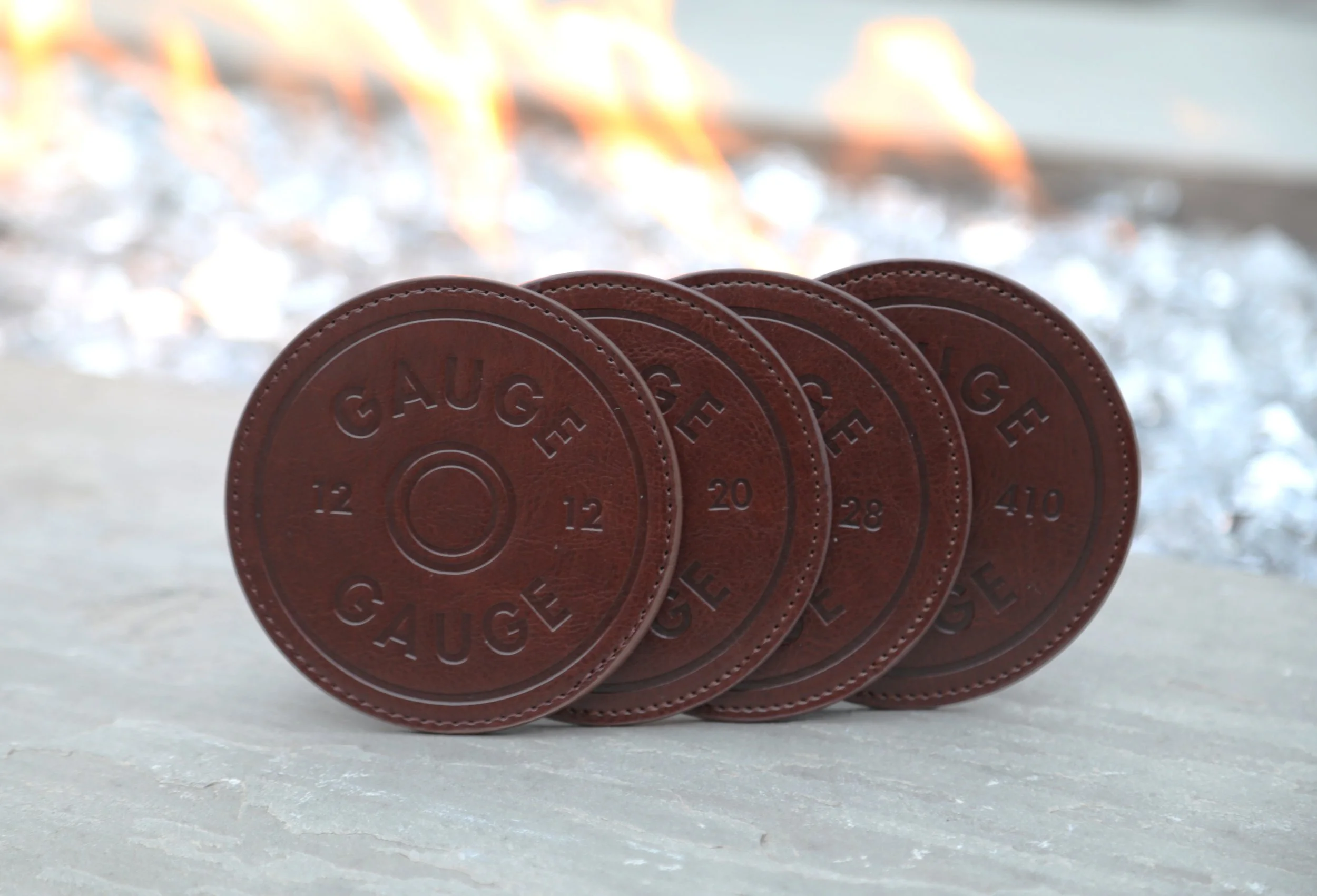 Shotgun Gauge Leather Coaster Set