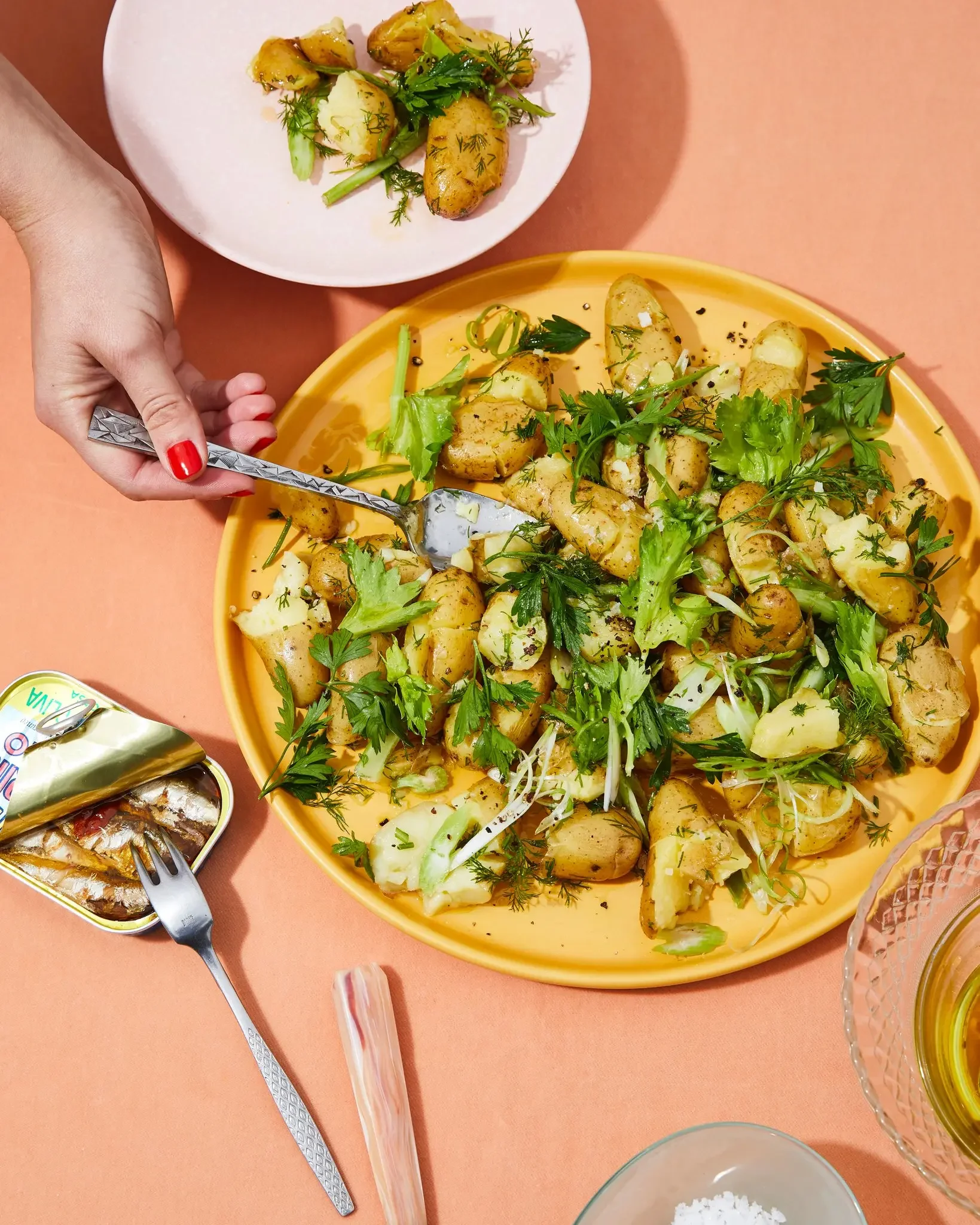 Crushed Baby Potatoes With Sardines, Celery    and Dill