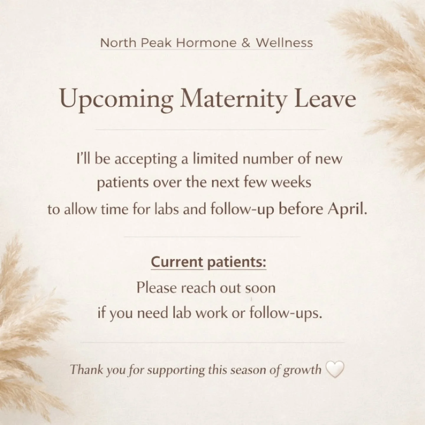 I wanted to share a quick update as we head into the next season at the clinic 🤍
With baby boy arriving in early April, I&rsquo;ll be taking maternity leave and adjusting my schedule over the next couple of months.

Right now I&rsquo;m accepting a s