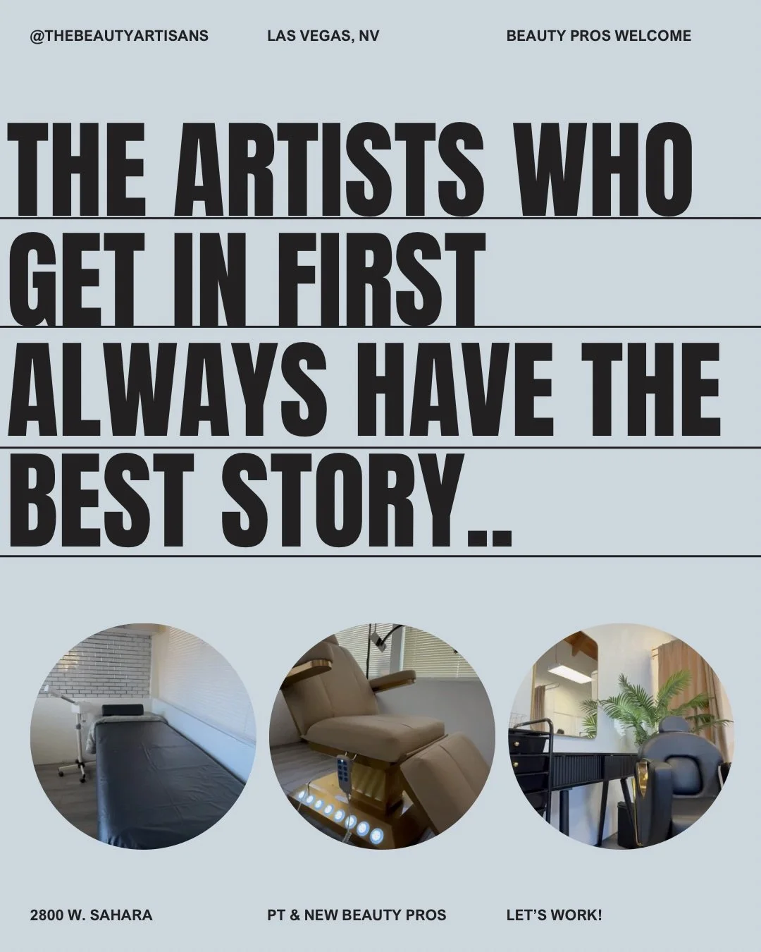We&rsquo;re officially open. 🖤✨
The Beauty Artisans Studio is a membership-based salon in Las Vegas built for independent beauty professionals who are ready to work on their own terms &mdash; no commissions, no long-term leases, no one telling you w