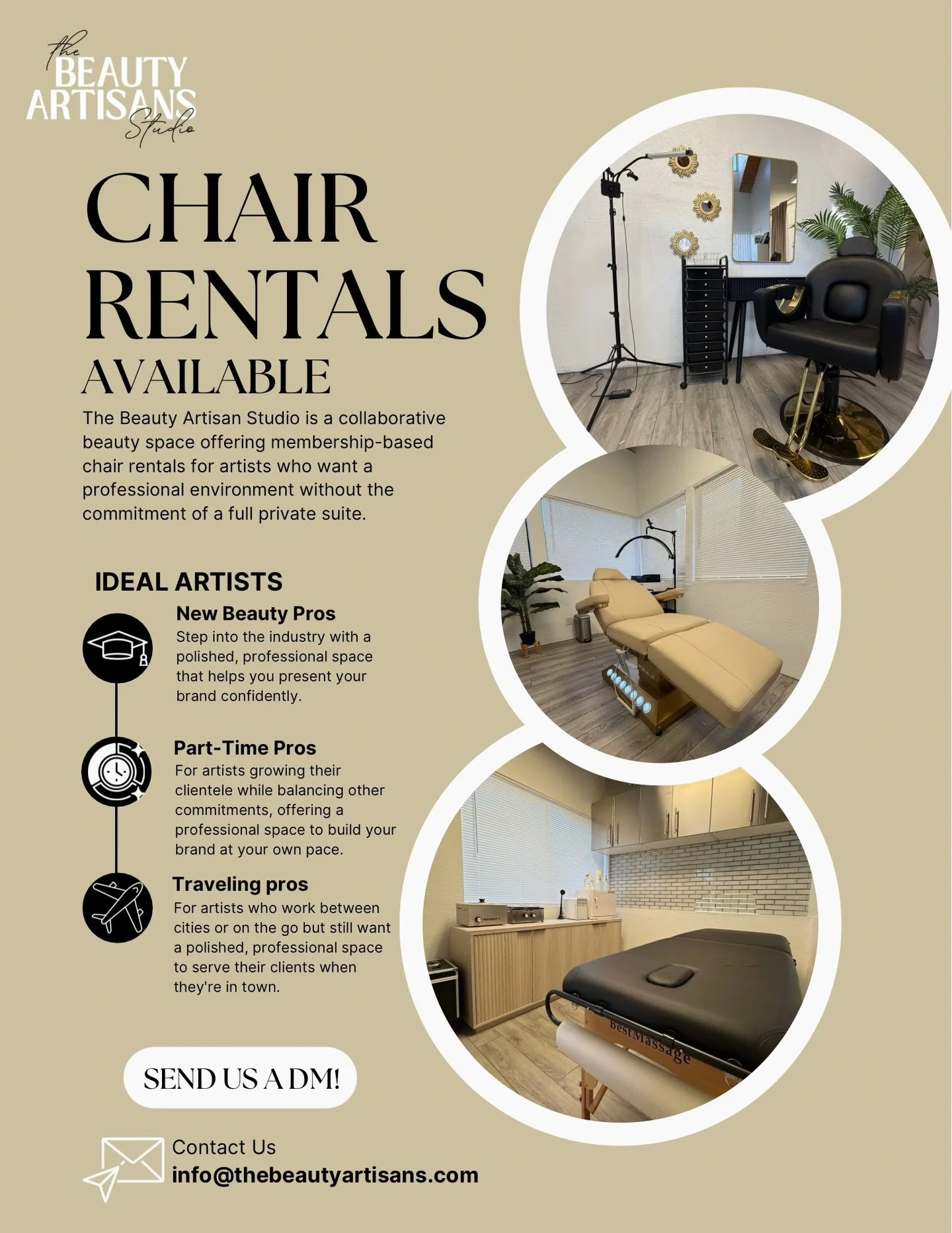 Now welcoming independent beauty professionals ✨

Membership-based workspaces designed for artists who want to build their books, grow their business, and work independently in a professional studio environment.

📩 Message us for membership details.