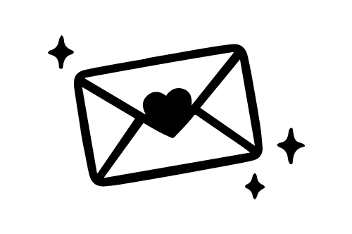 Envelope icon design with a heart seal and surrounding sparkles