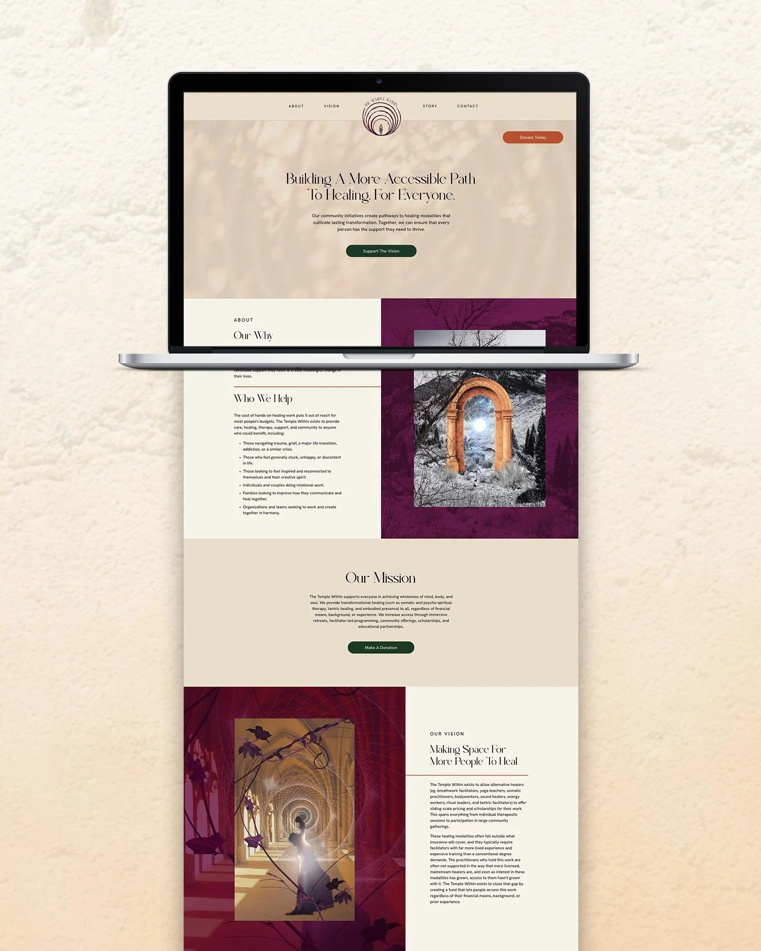 Let&rsquo;s welcome The Temple Within website onto the world wide web! A past client of mine came to me with a new nonprofit and a problem to solve: they didn&rsquo;t have much to go on yet, but they also needed a website to collect donations and sen
