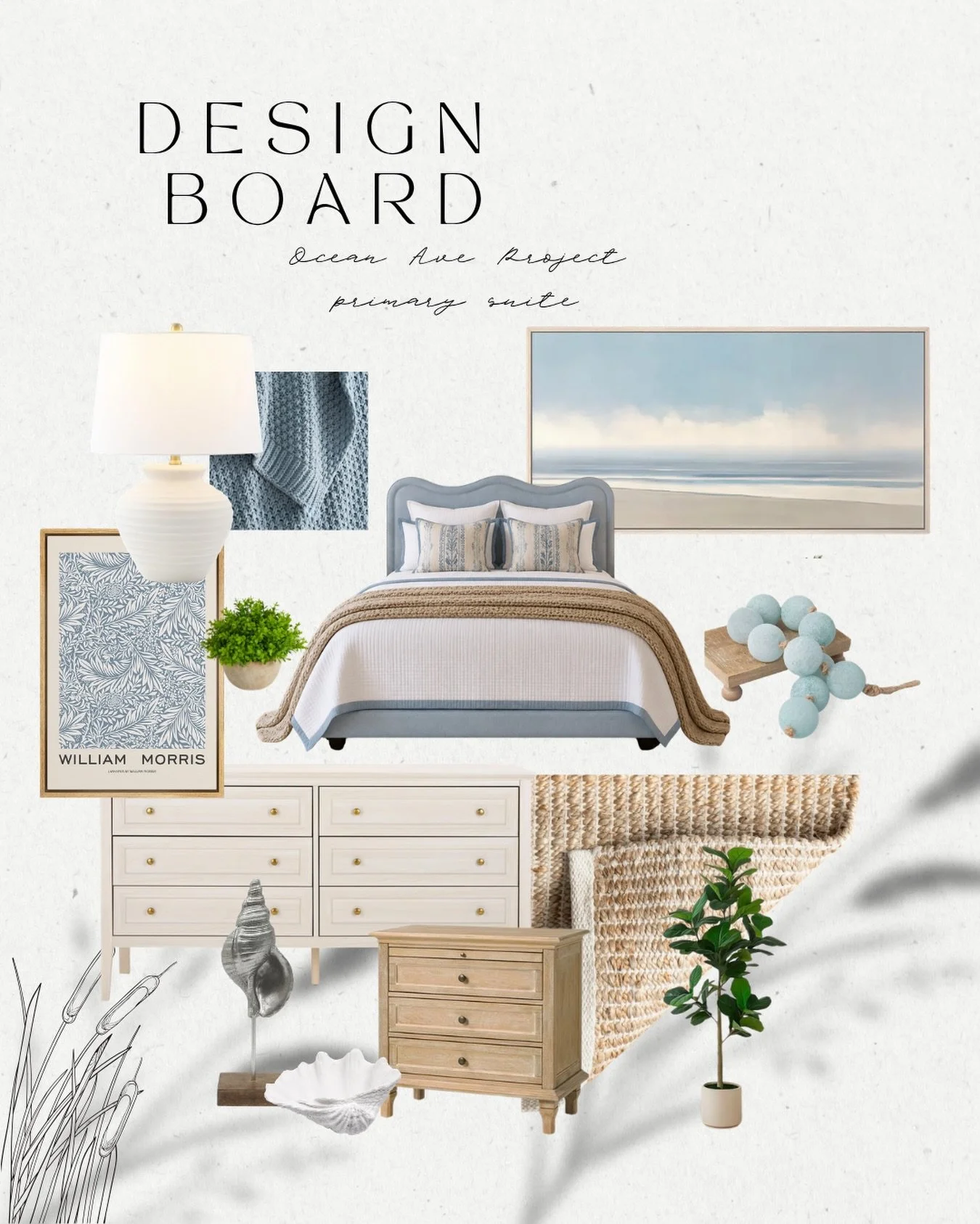 This charming primary suite has everything a beachgoer needs ~

Yet another fun mood board from my Ocean Avenue project! 🤍

🌟Follow @capehouseinteriors_

🖥️ www.capehouseinteriors.com

Check out my Portfolio highlight for previous clients&rsquo; l
