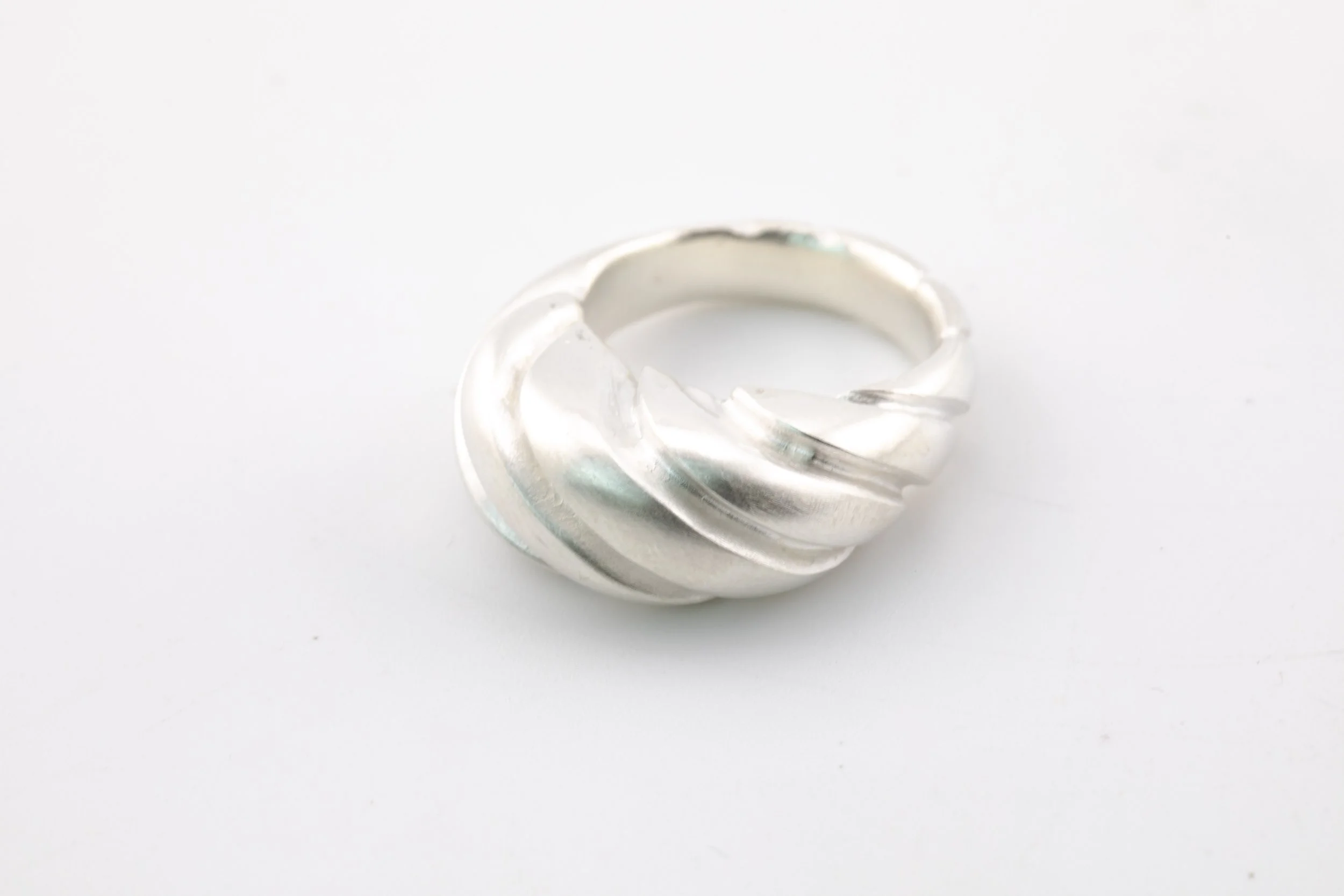 Lost wax carved Sterling Silver cast domed wave ring .jpg