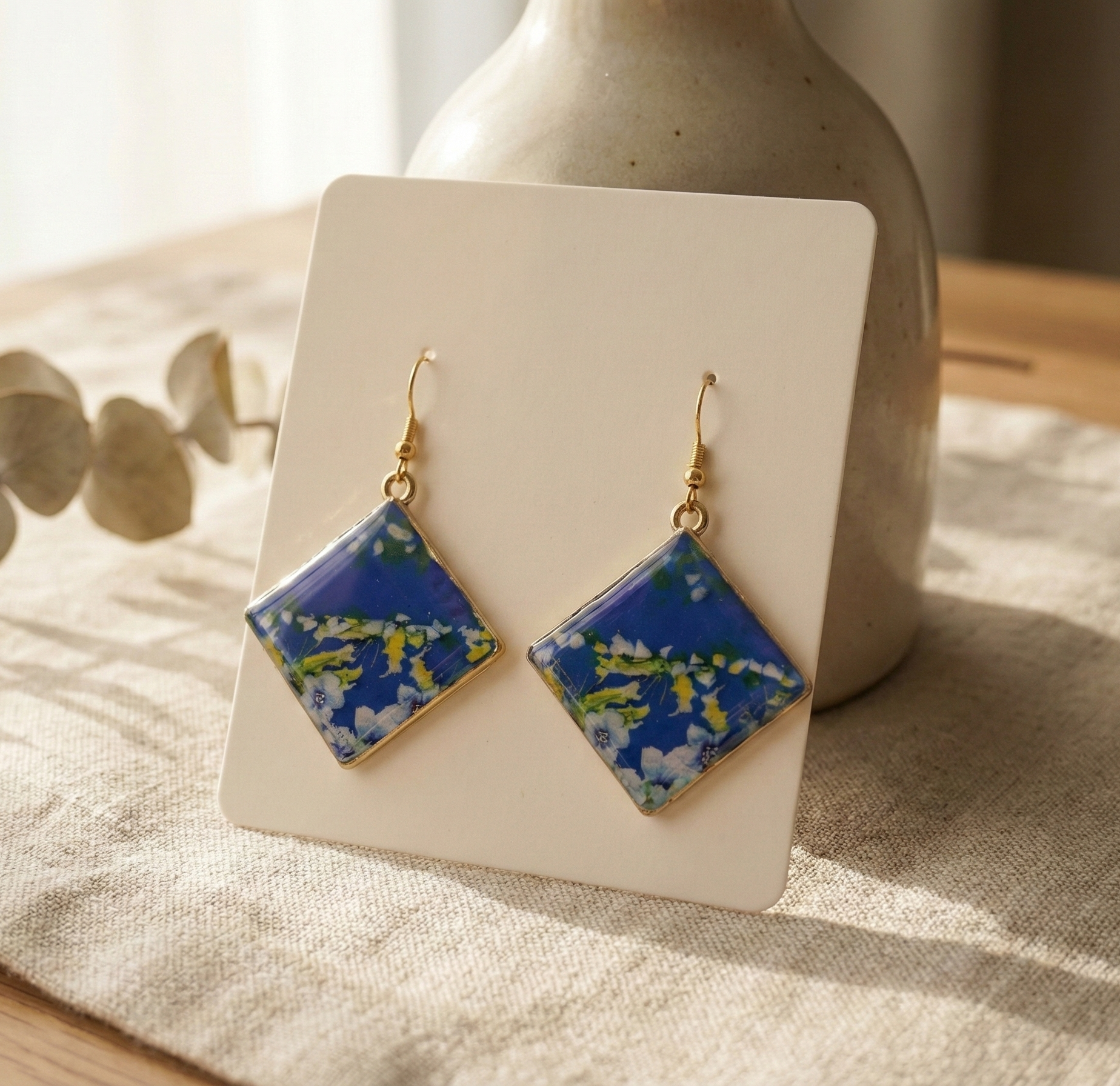 Blue Meadow Tile Drop Resin Earrings 2.png