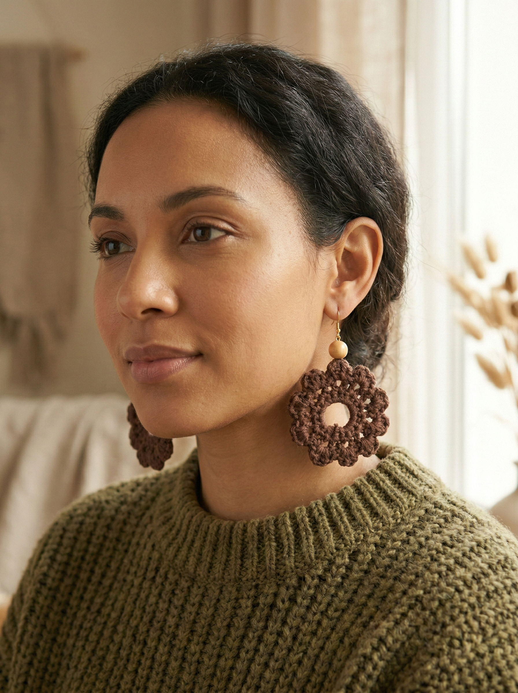 Cocoa Bloom Crochet Drop Earrings-3.png
