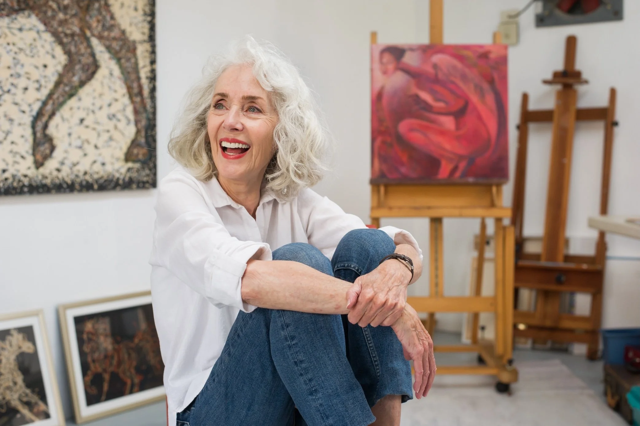 Virginia in her studio smiling