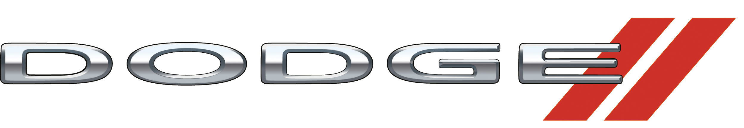 Dodge logo with stylized silver lettering and red stripes.