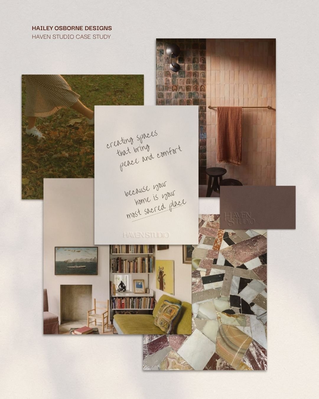 Mood board and brand palette for Haven Studio case study by Hailey Osborne Designs.