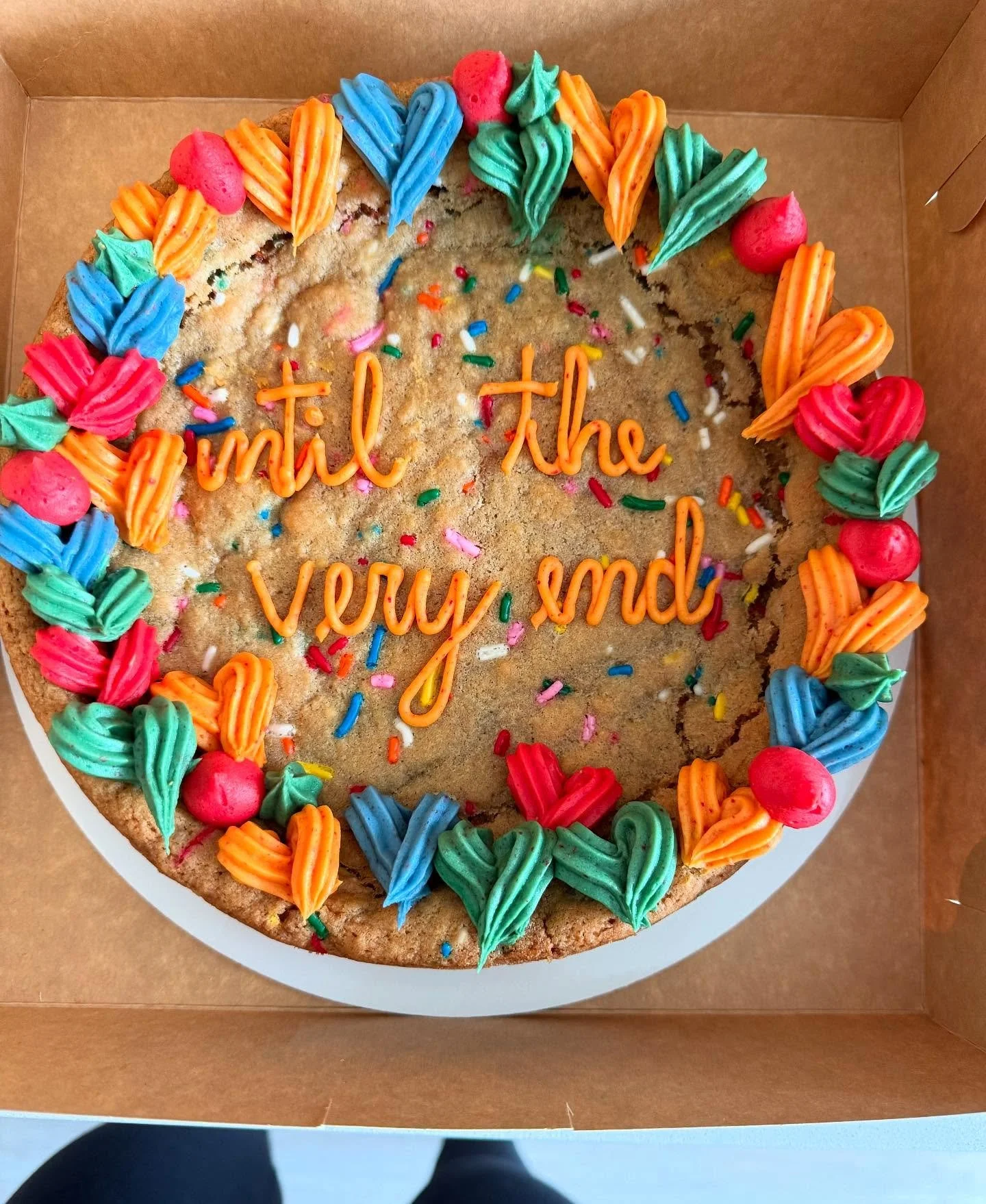 Anniversary cookie cake! 🤗 this customer chose my sprinkle cookie with strawberry frosting - made with freeze dried strawberries 🍓 

Try this frosting on your next order! Get yours at the link in my bio 🍪

#cookiecake #cincycookiecake #cincinnatic