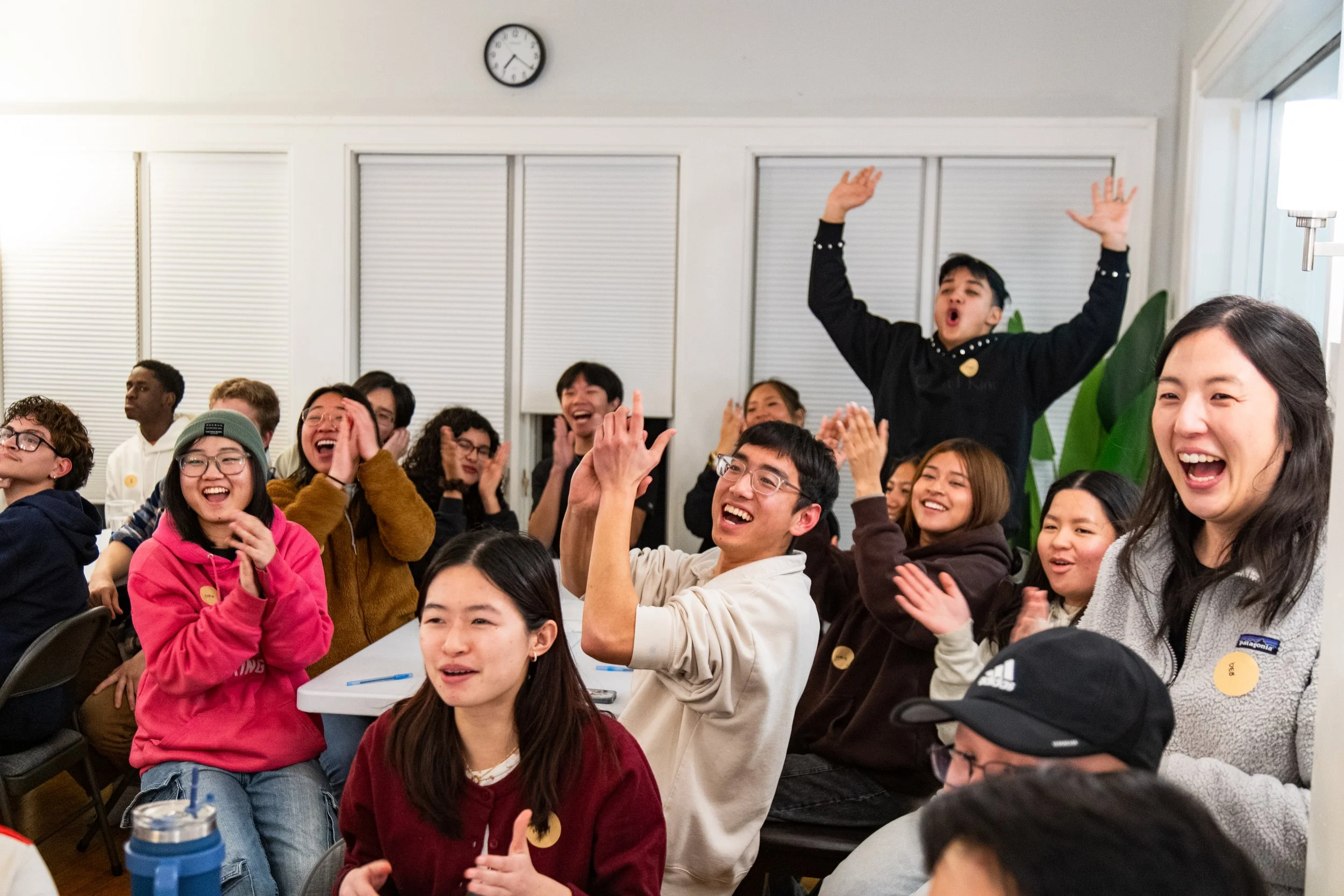 UIUC students laughing at Journey College Christian Fellowship.