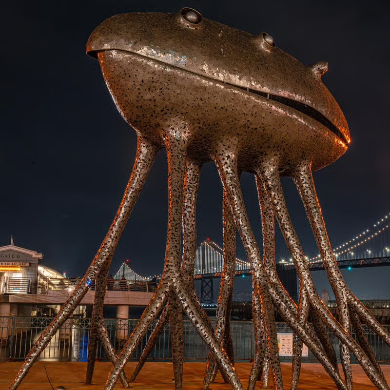 Corpus sculpture in SF at night