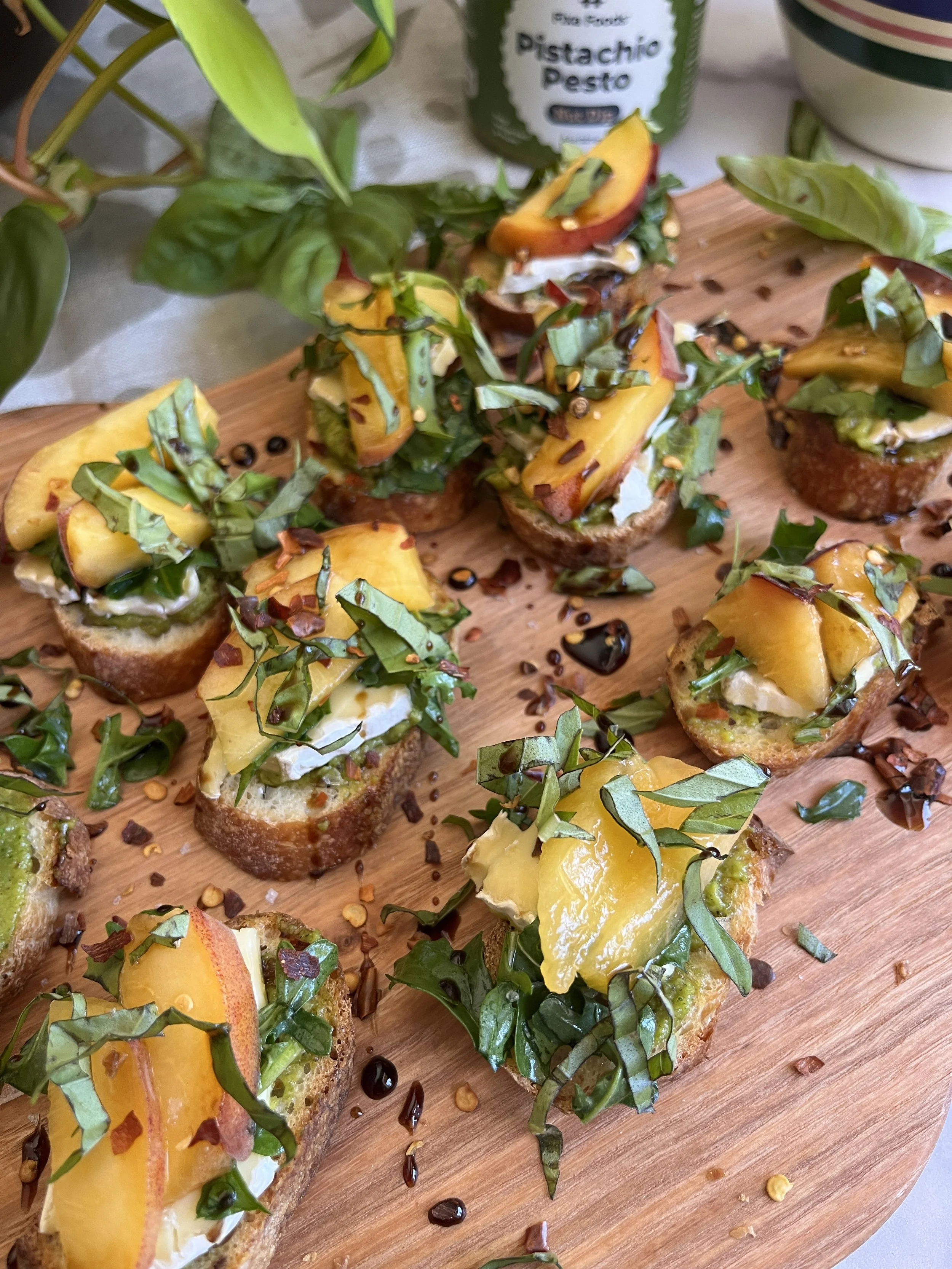 Peach &amp; Pistachio Pesto Crostini
