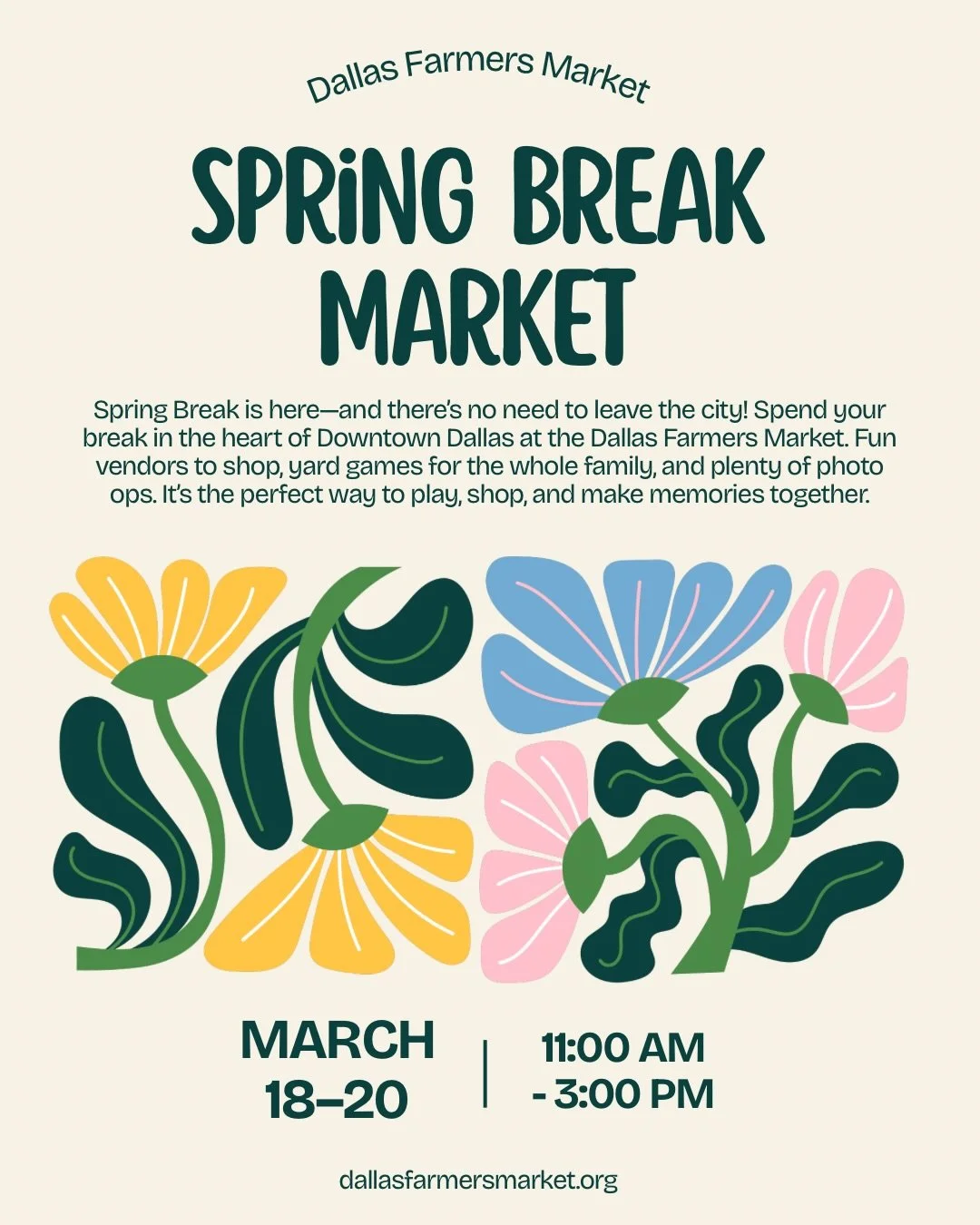 Y'all come out and enjoy a beautiful last day of spring break week with us at the @dallasfarmersmarket's  Spring Break Market! Friday March 20th 11AM-3PM