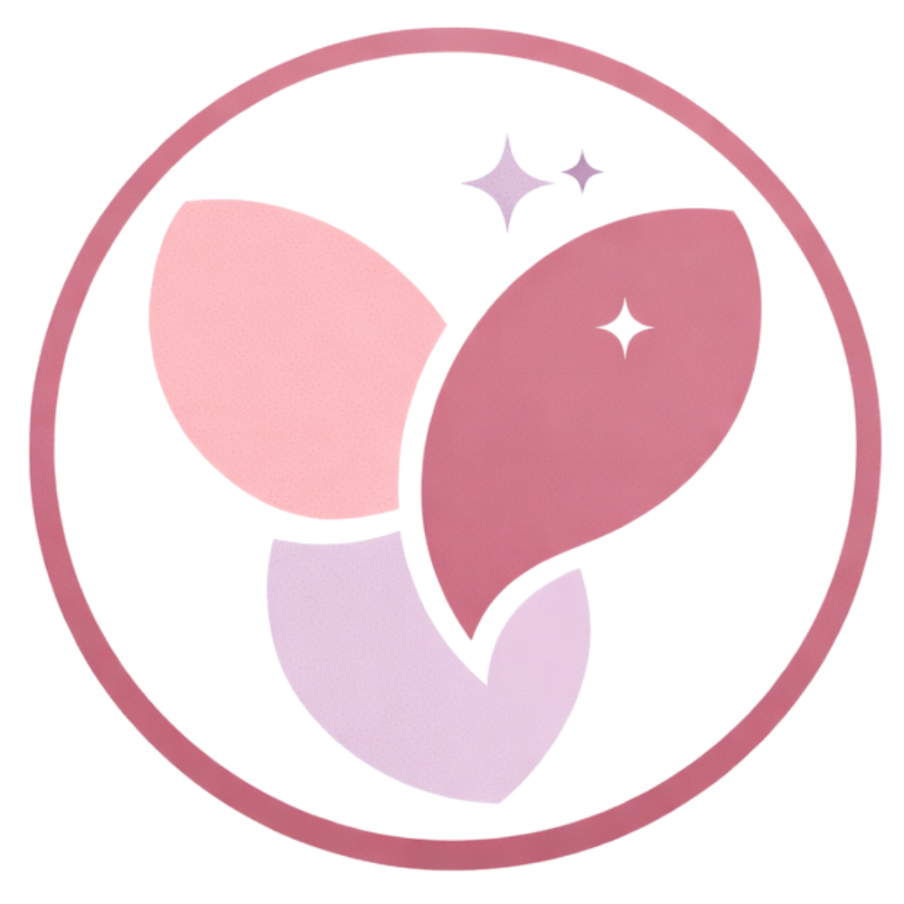 A pink heart-shaped sticker with smaller heart and star embellishments.