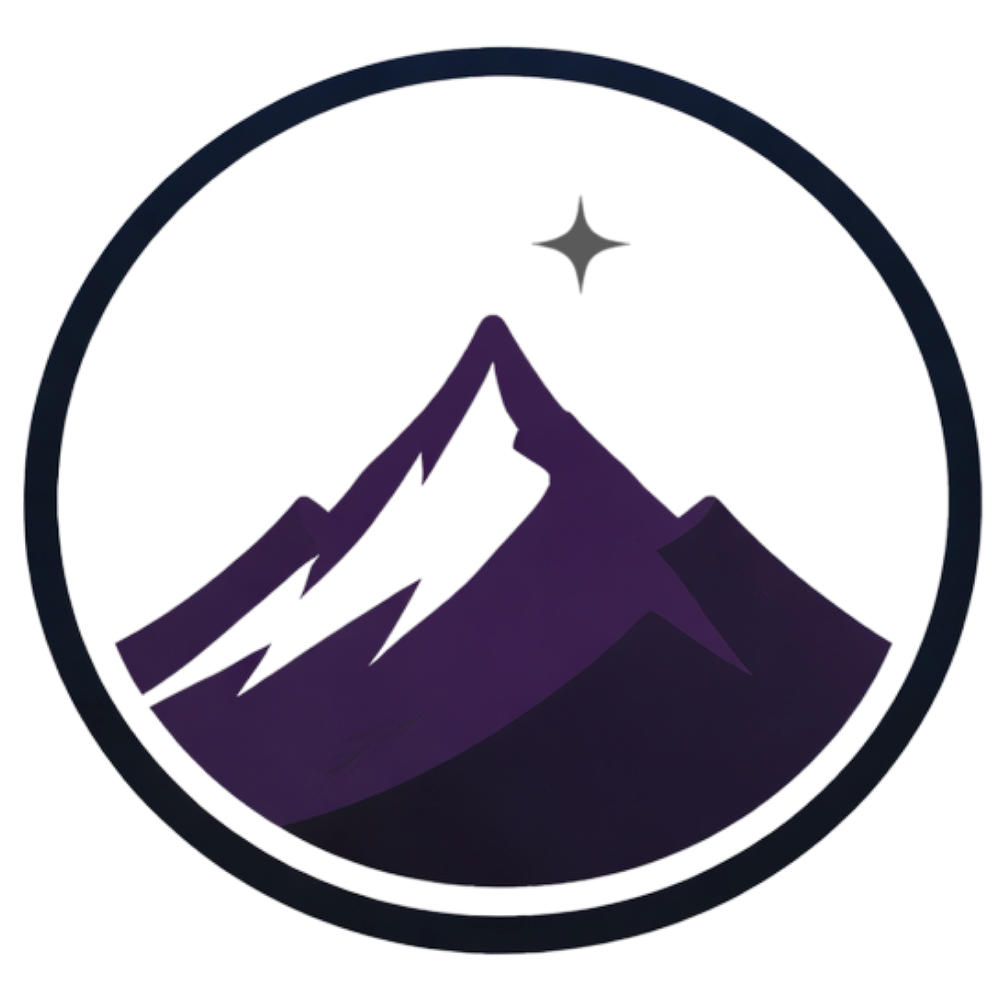 A stylized logo of a mountain range with a star above it, enclosed in a circular border.