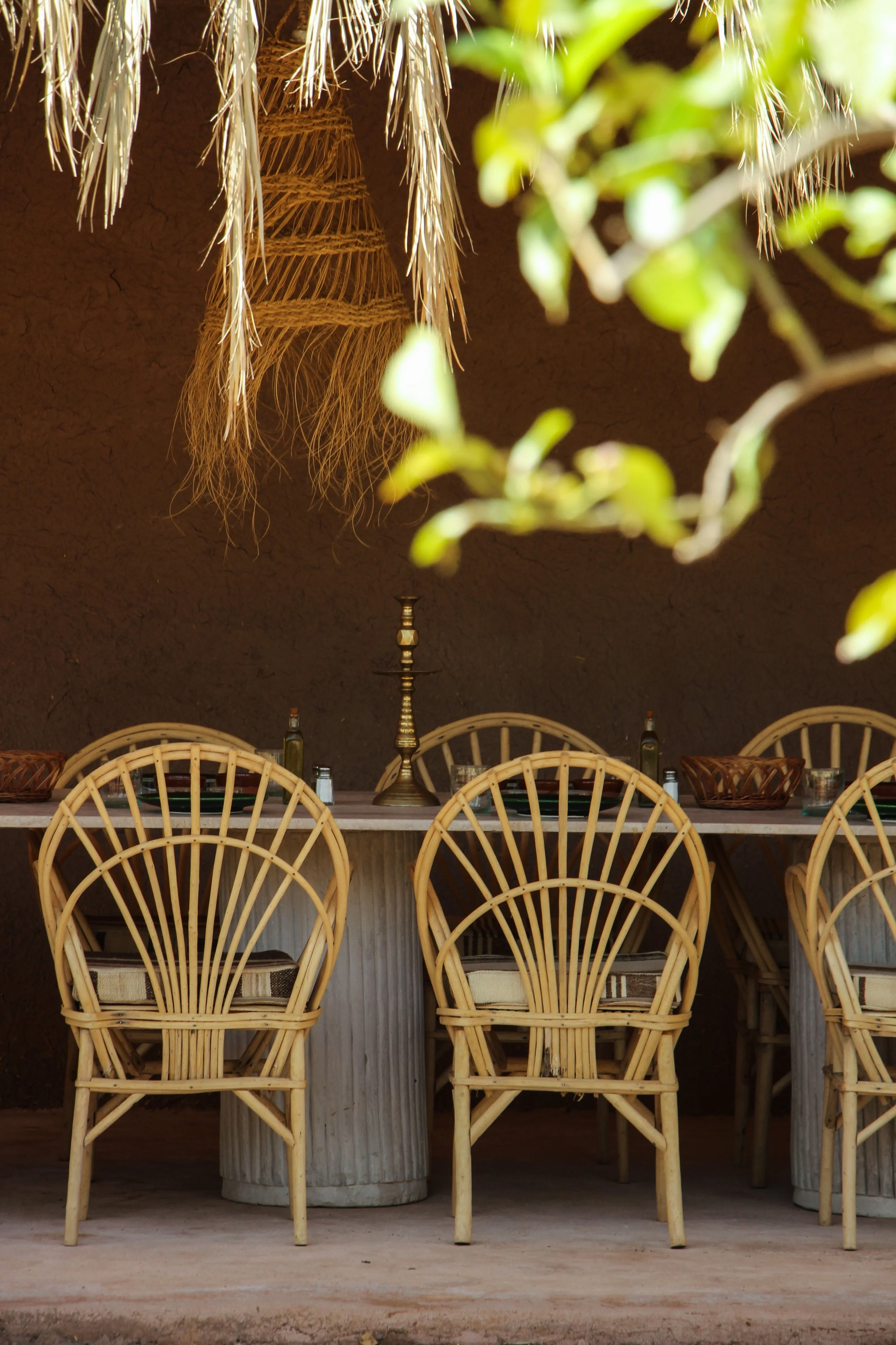 An outdoor dining area in farmhouse in Marrakech for cooking classes