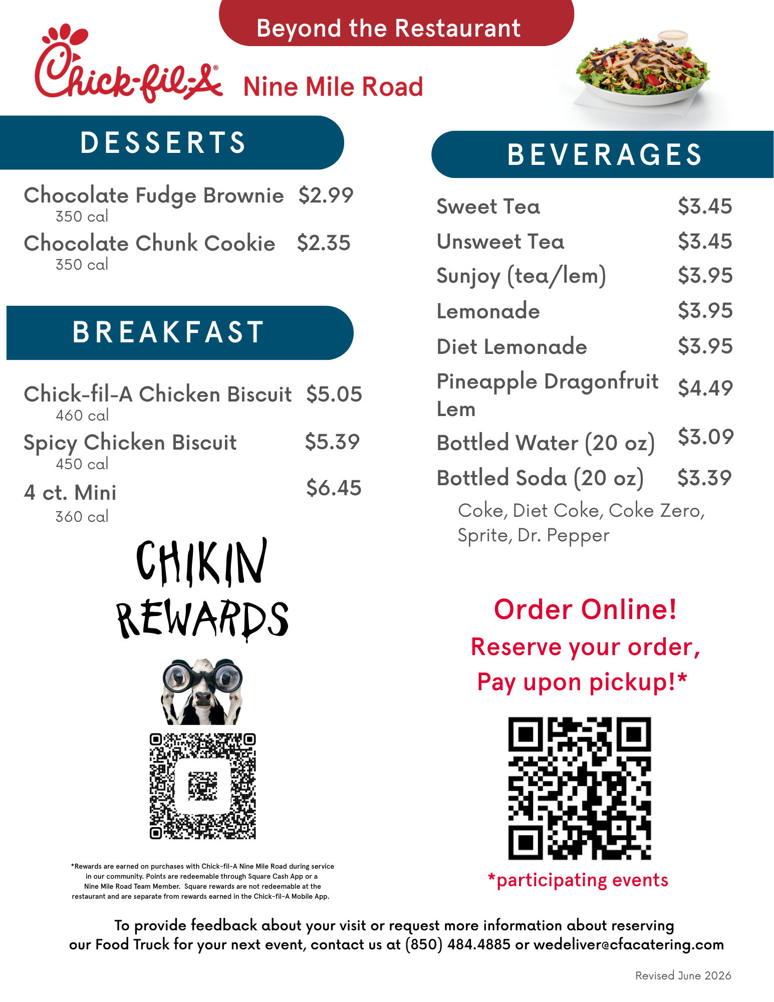 Chick-fil-A Nine Mile food truck menu