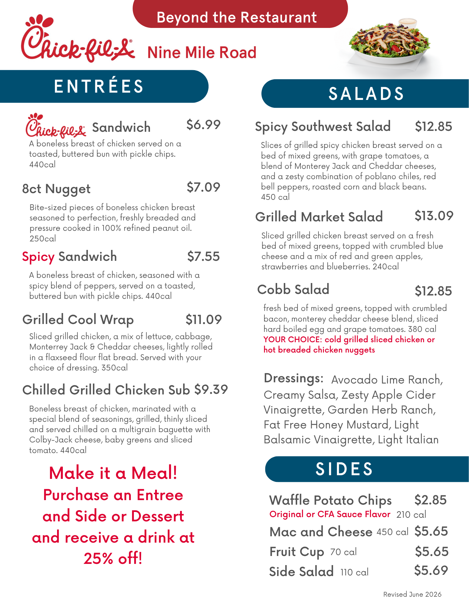 Chick-fil-A Nine Mile Food Truck menu