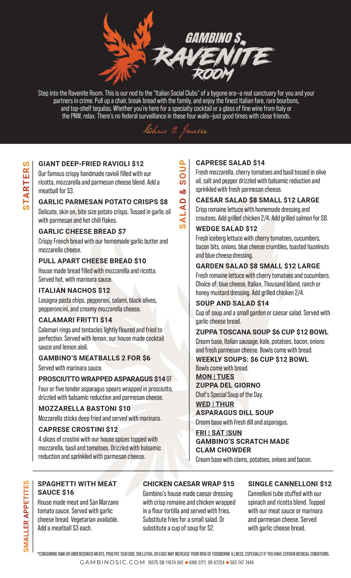 Ravenite menu page 1
