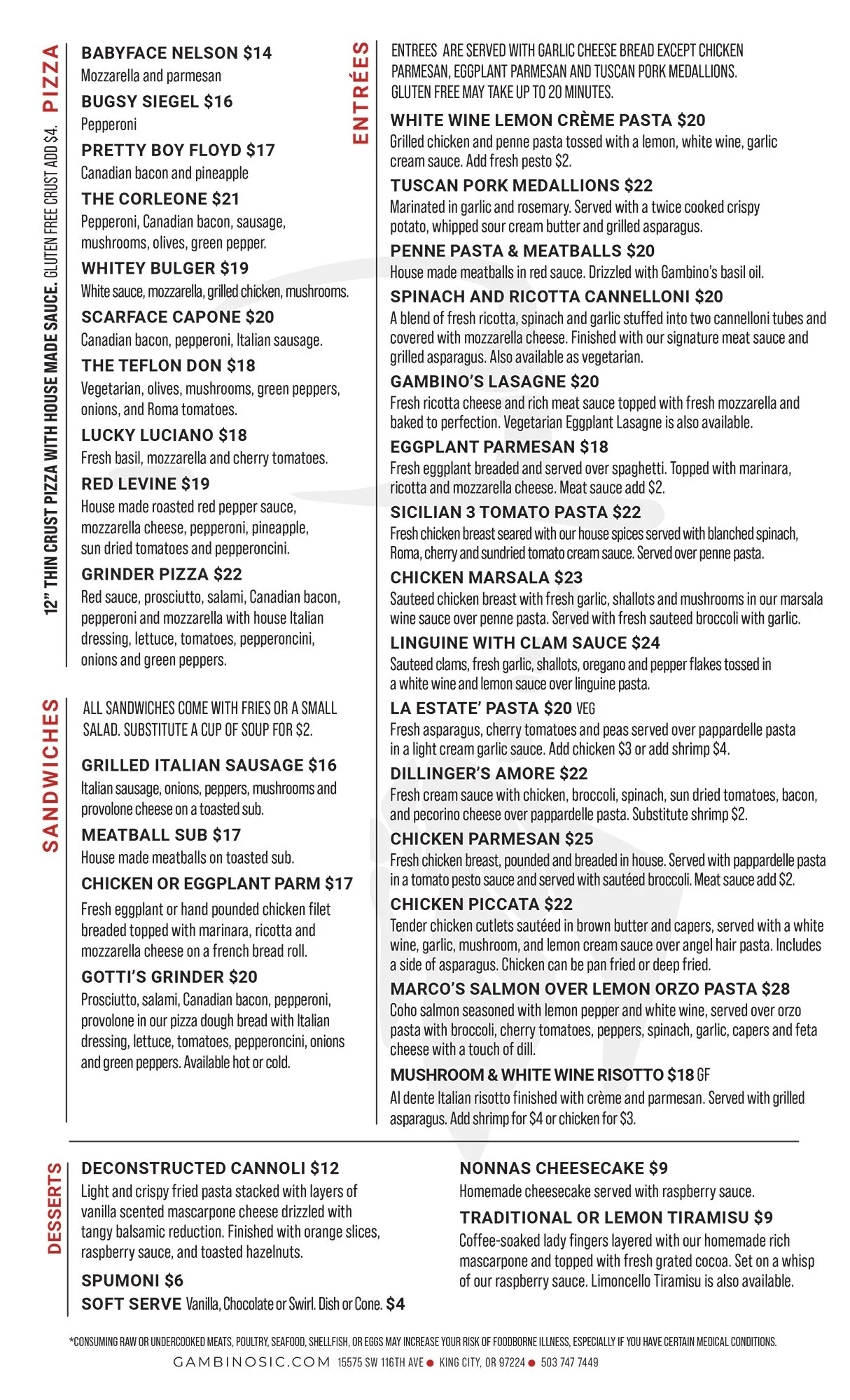 Gambinos Menu page 2