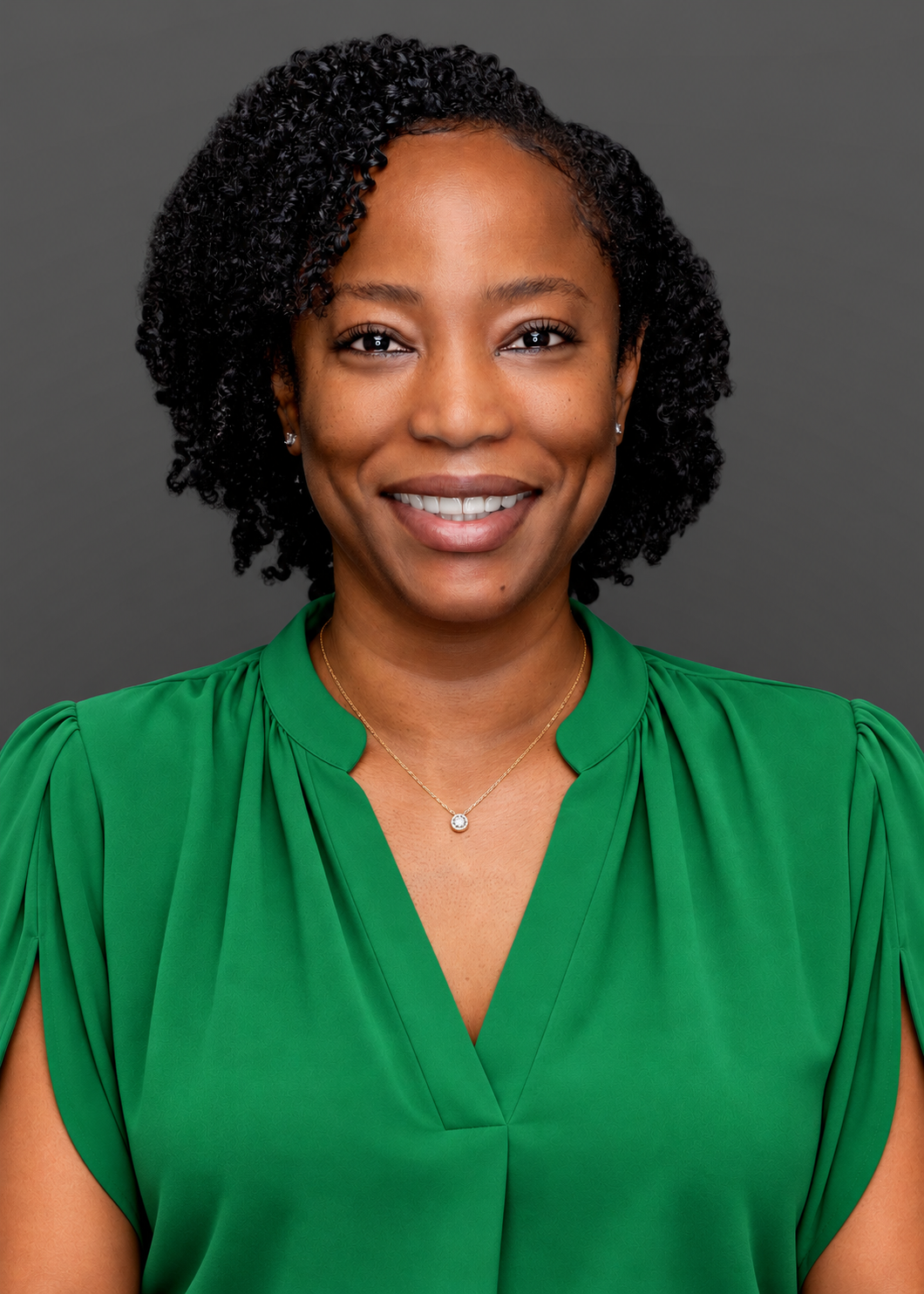 A woman with a green shirt